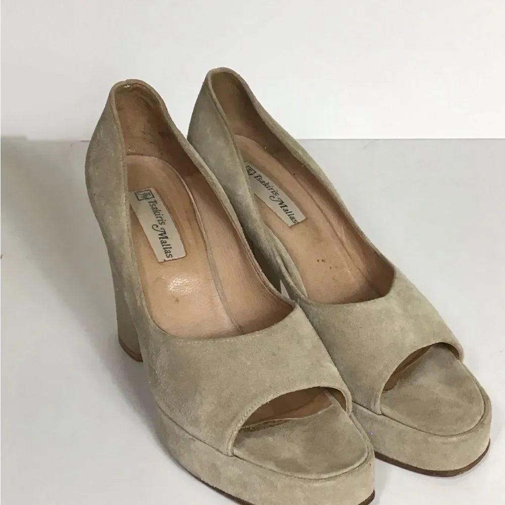 Women Suede Platform Peep Toe Pumps Sz. 40/US9.5 Brown EUC Tsakiris Mallas